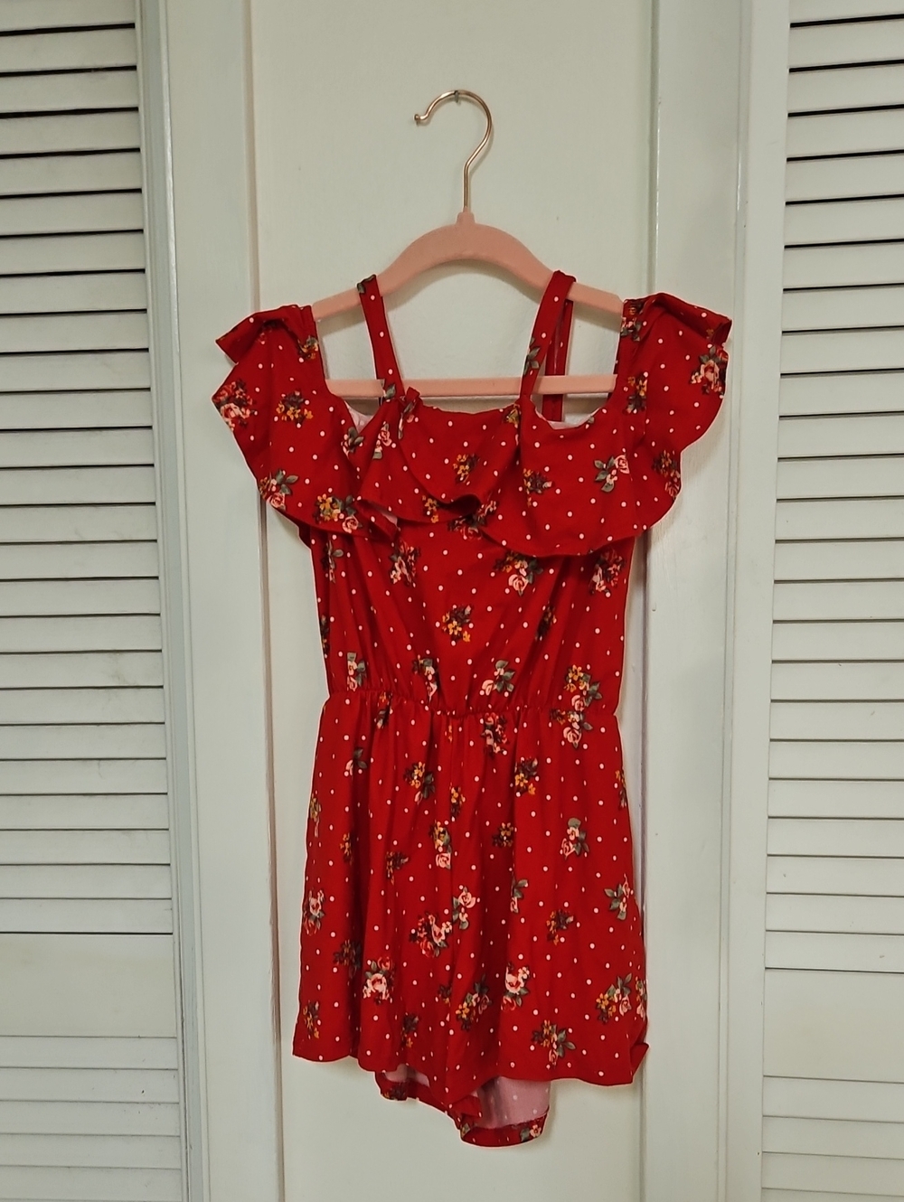 Girls' Red Floral Ruffle Romper